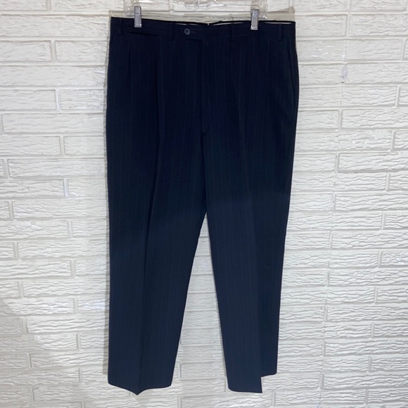 Hernando Trujillo Wool Blend Deep Navy Pinstripe Pleated Suit Dress Pants Sz 39 - Picture 1 of 6